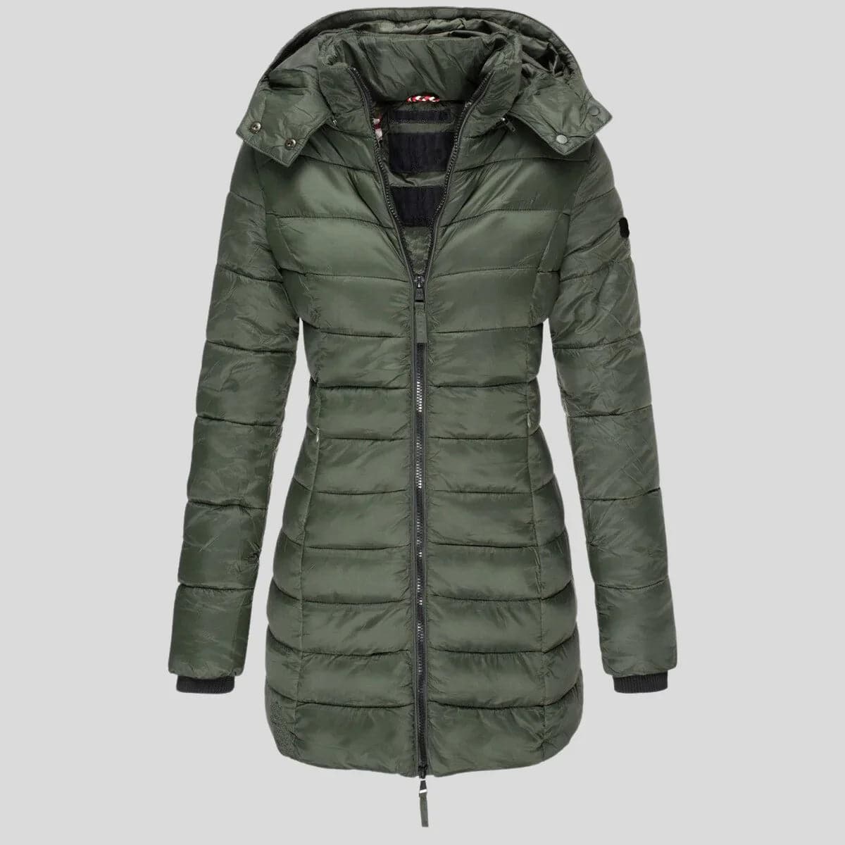 Dames Lange Puffer Winterjas Parka Olijfgroen