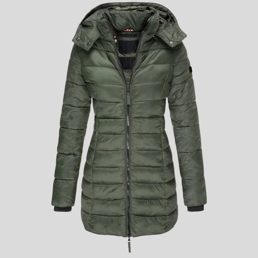 Dames Lange Puffer Winterjas Parka Olijfgroen