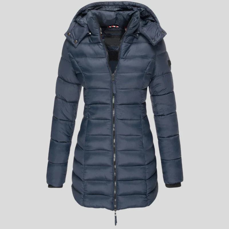 Dames Lange Puffer Winterjas Parka Donkerblauw