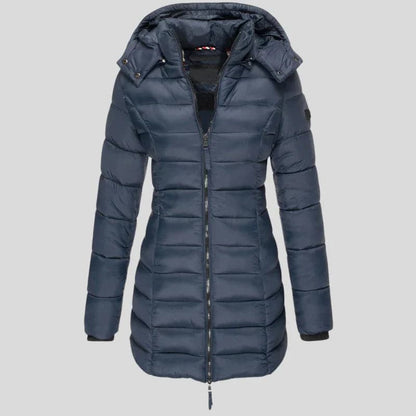 Dames Lange Puffer Winterjas Parka Donkerblauw