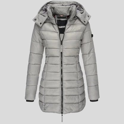 Dames Lange Puffer Winterjas Parka Grijs
