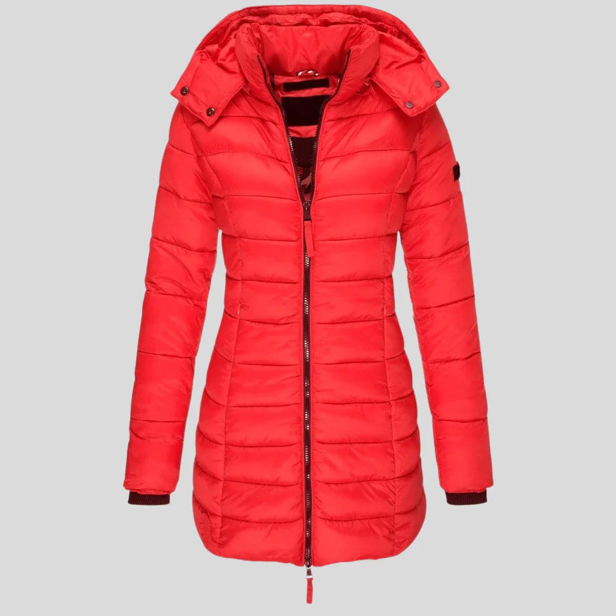 Dames Lange Puffer Winterjas Parka Rood
