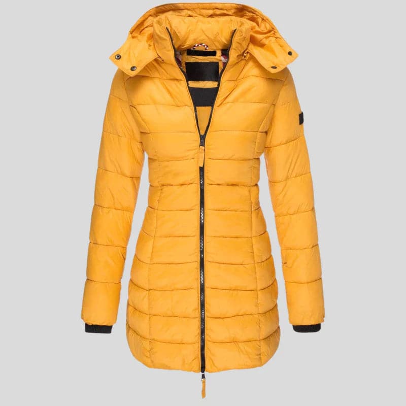 Dames Lange Puffer Winterjas Parka Geel