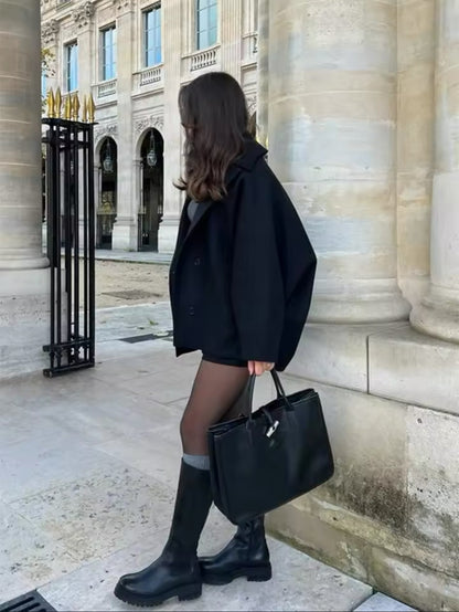 Dames Oversized Jas met Dubbelrijige Knopen en Boxy Fit