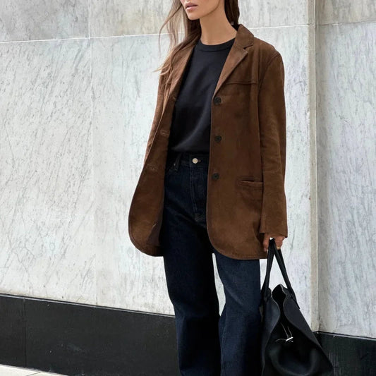 Dames Elegante Blazer Tussenjas Bruin Bruin