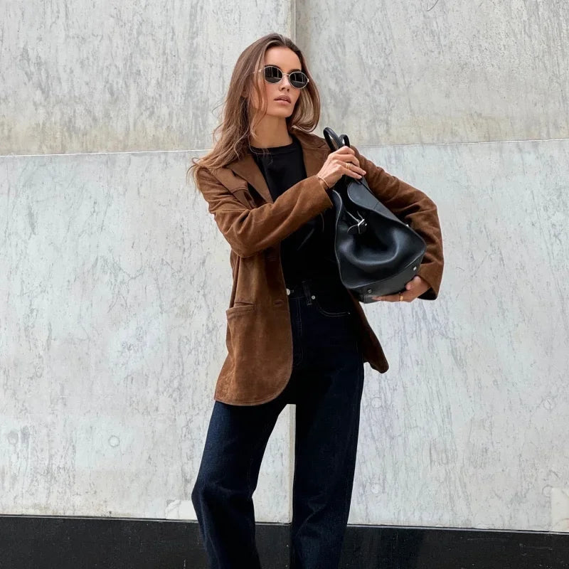 Dames Elegante Blazer Tussenjas Bruin
