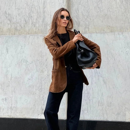 Dames Elegante Blazer Tussenjas Bruin