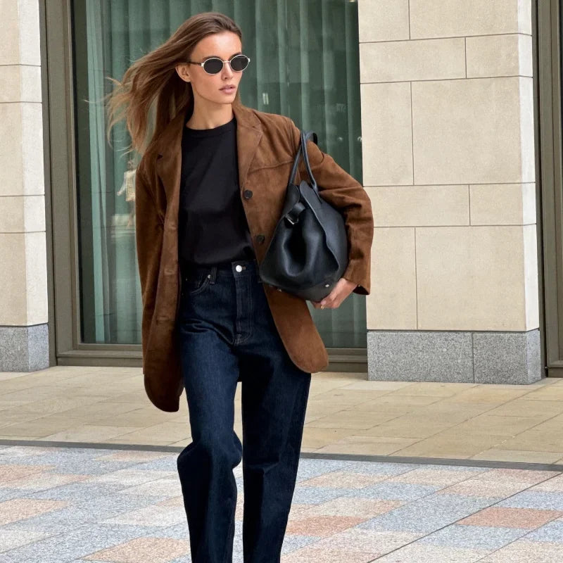 Dames Elegante Blazer Tussenjas Bruin