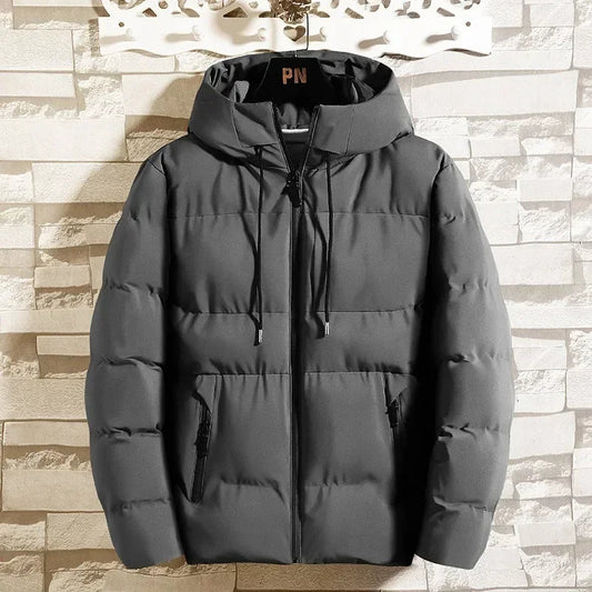 Heren Gewatteerde Puffer Winterjas met Capuchon en Ritssluiting Grijs
