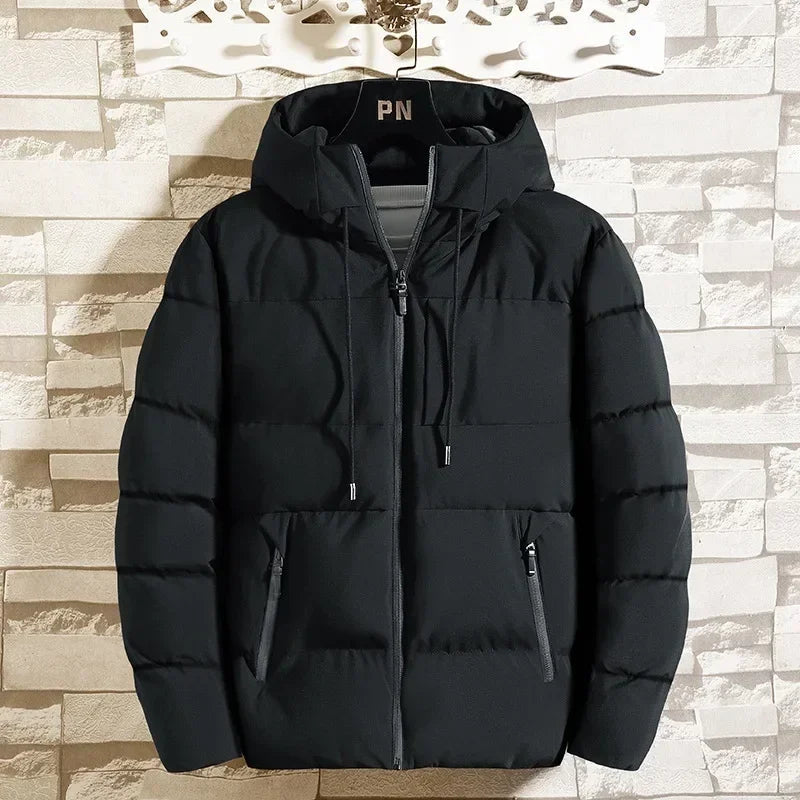 Heren Gewatteerde Puffer Winterjas met Capuchon en Ritssluiting Zwart
