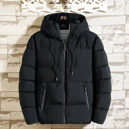 Heren Gewatteerde Puffer Winterjas met Capuchon en Ritssluiting Zwart