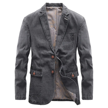 Heren Colbertjas met Dubbelgeknoopte Sluiting en Vintage Look Grijs