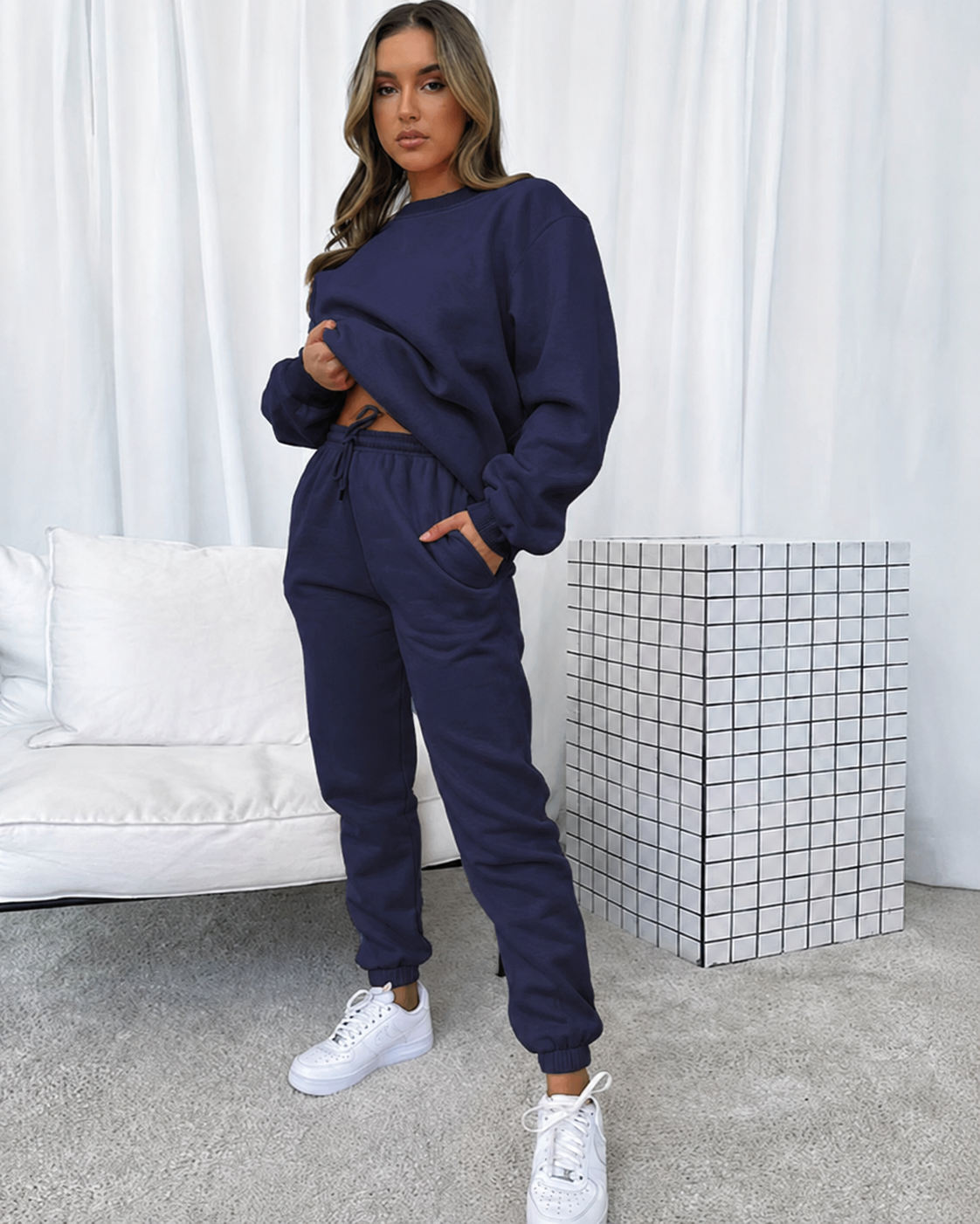 Dames Joggingpak Casual met Comfortabele Pasvorm Donkerblauw