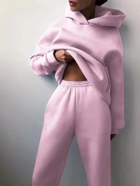 Dames Joggingpak met Hoodie en Joggingbroek Winter Roze