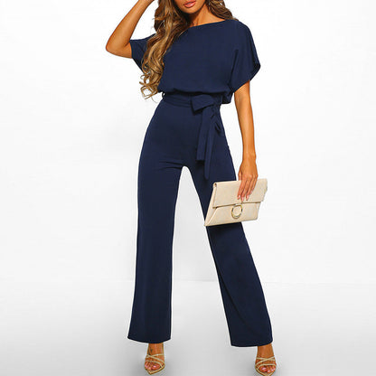 Dames Chique Jumpsuit met Losse Mouwen Donkerblauw