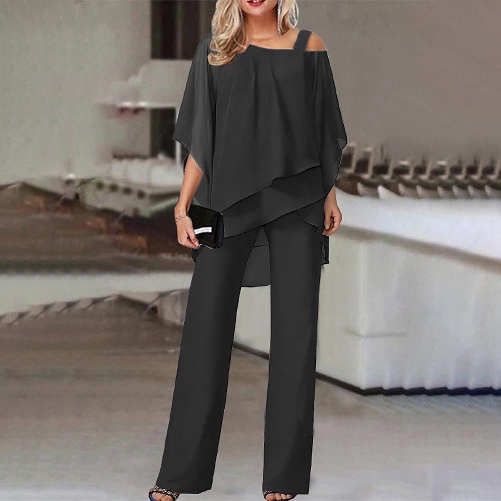 Dames Jumpsuit Set met Off-Shoulder Top en Elegante Stijl Zwart