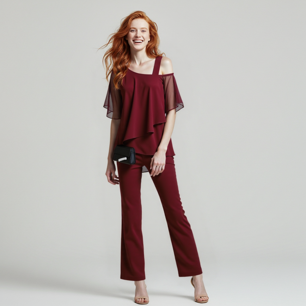 Dames Jumpsuit Set met Off-Shoulder Top en Elegante Stijl