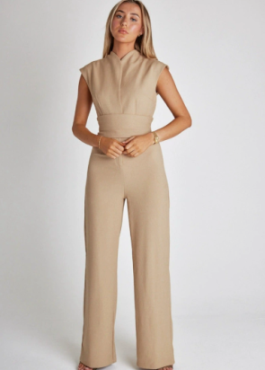 Dames Jumpsuit met Hoge Kraag en Ceintuur