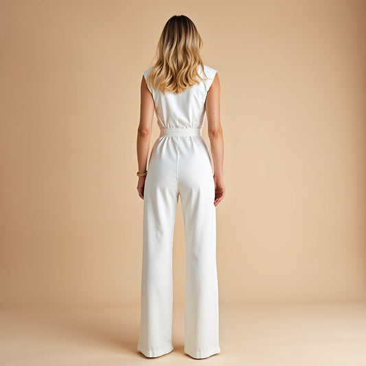 Dames Jumpsuit met Hoge Kraag en Ceintuur