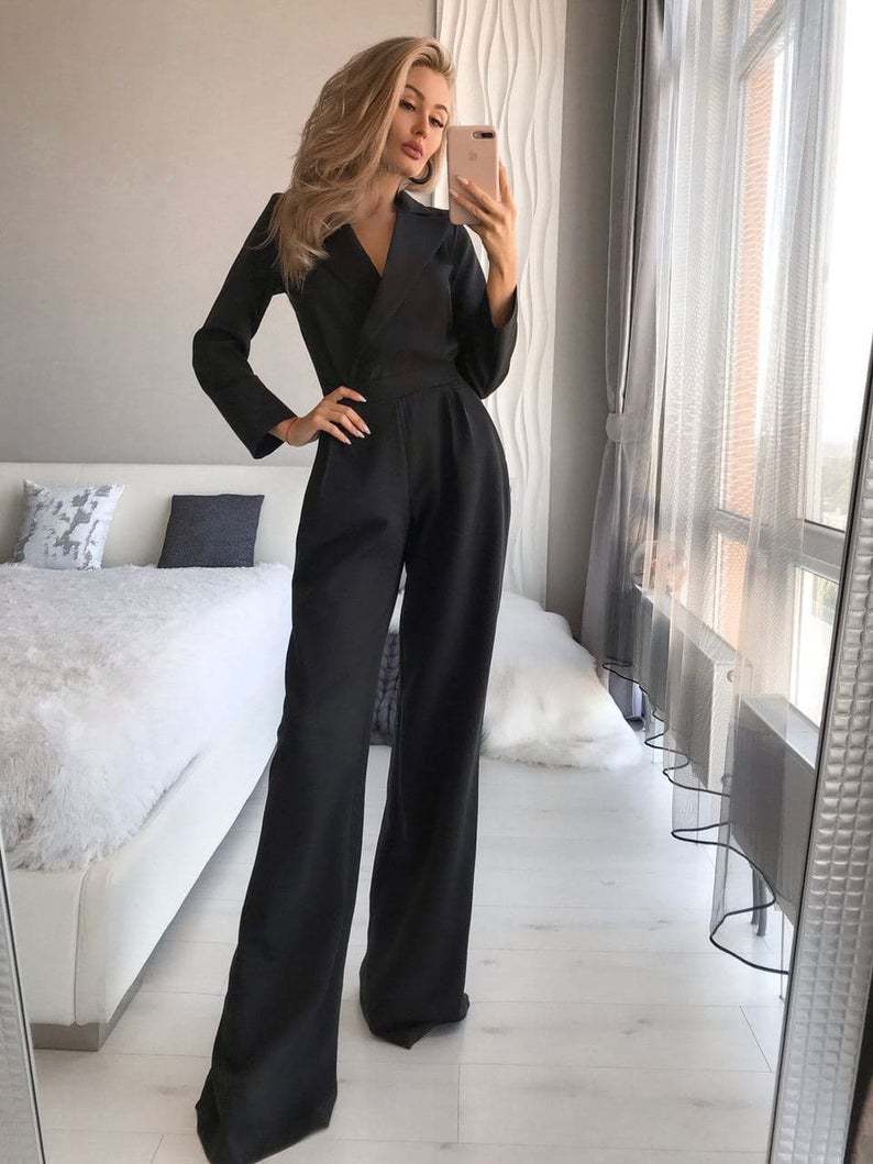 Dames Jumpsuit Lange Mouw met Slanke Pasvorm voor Feestelijke Gelegenheden Zwart