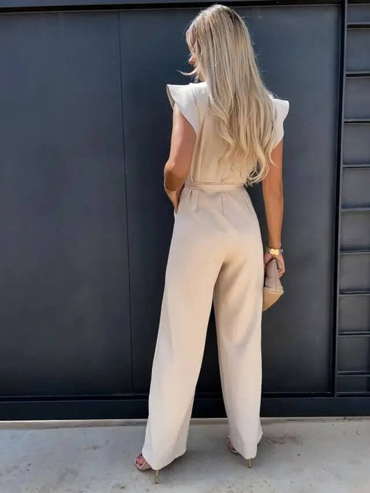 Dames Jumpsuit met Vlindermouwen en Brede Pijpen