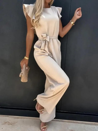 Dames Jumpsuit met Vlindermouwen en Brede Pijpen