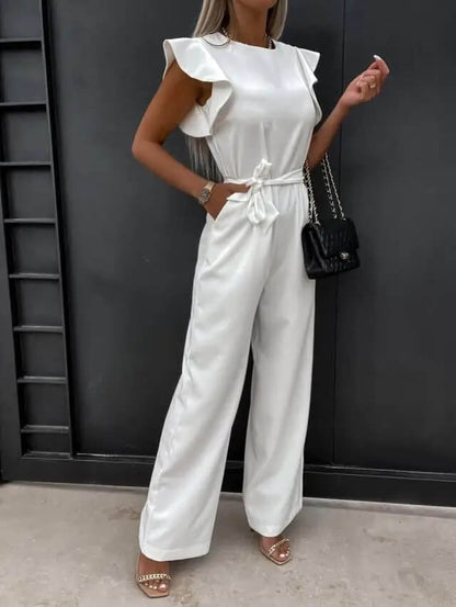 Dames Jumpsuit met Vlindermouwen en Brede Pijpen