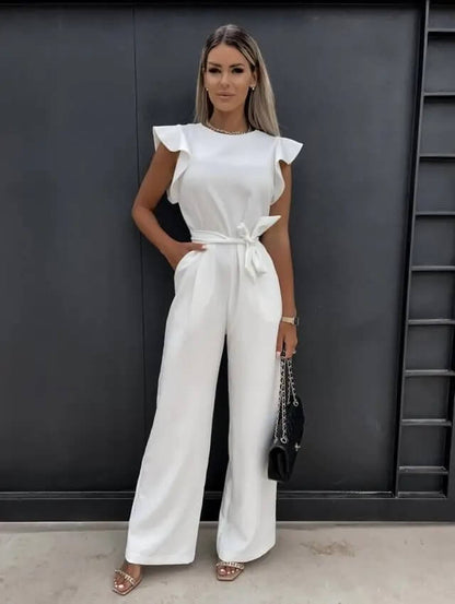Dames Jumpsuit met Vlindermouwen en Brede Pijpen Wit