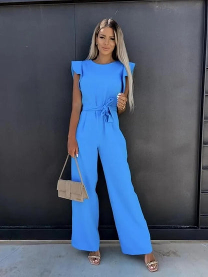 Dames Jumpsuit met Vlindermouwen en Brede Pijpen