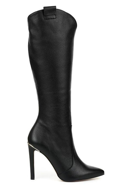 Dames Hoge Stiletto Laarzen 8 cm Zwart Leer