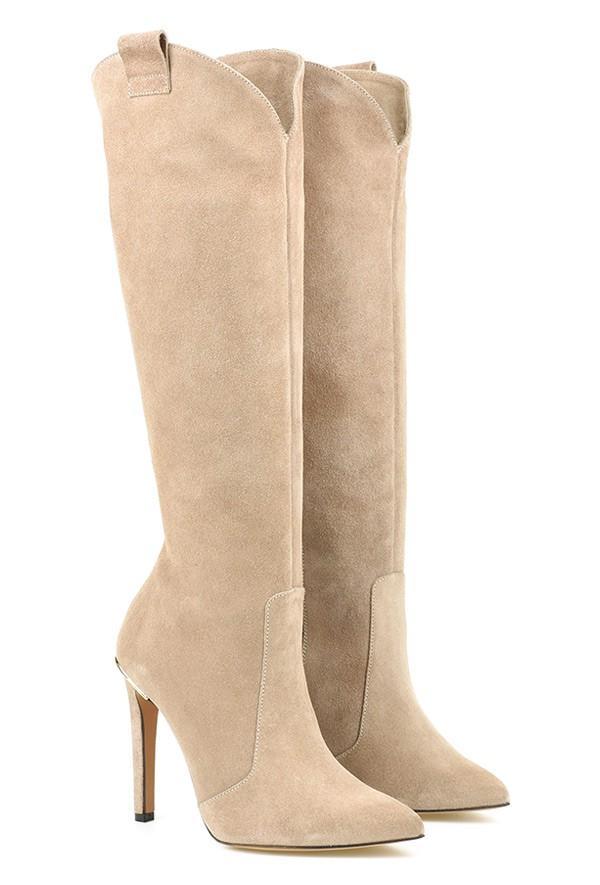 Dames Hoge Stiletto Laarzen 8 cm Beige Suede
