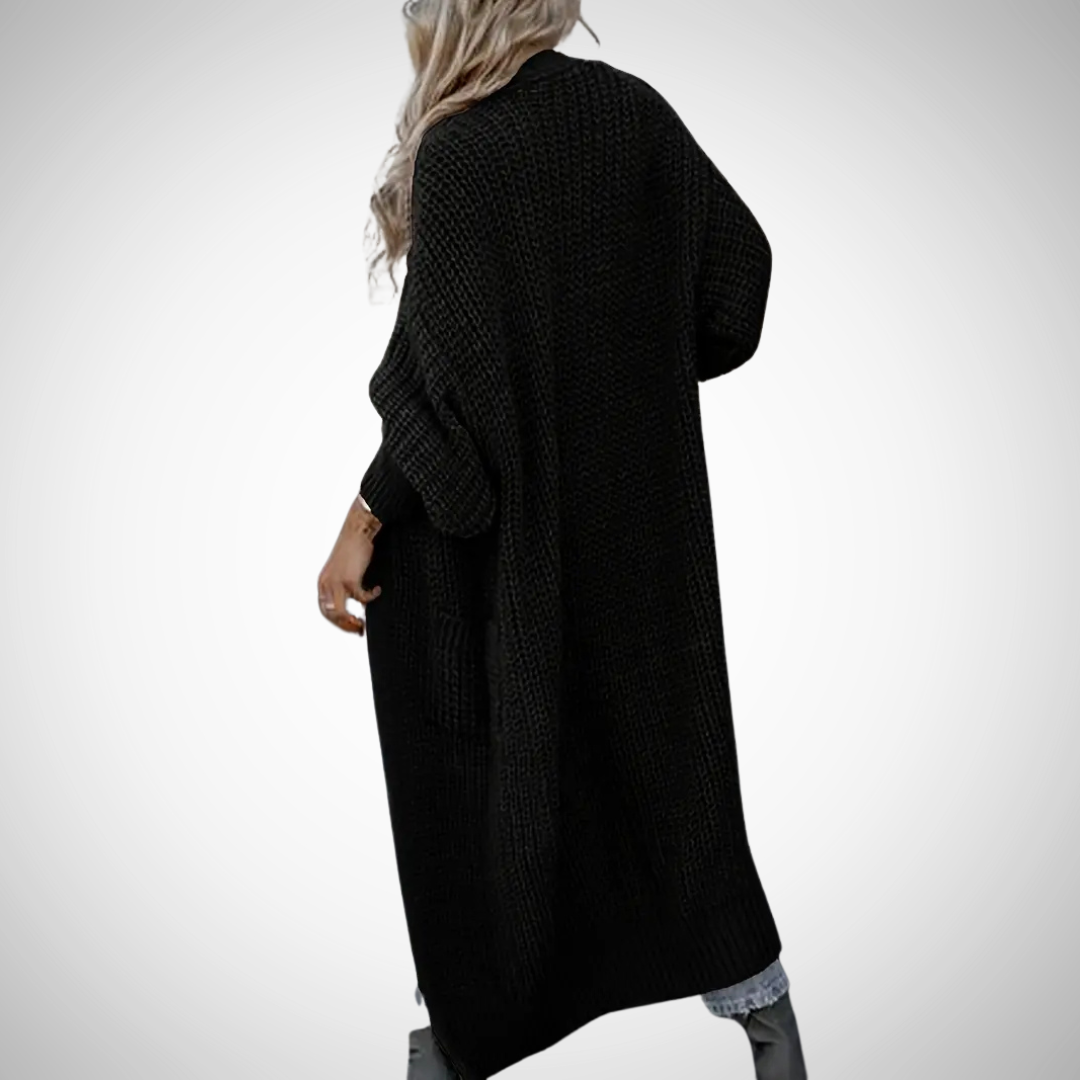 Dames Lang Gebreid Cardigan Vest met Open Voorzijde en Zakken