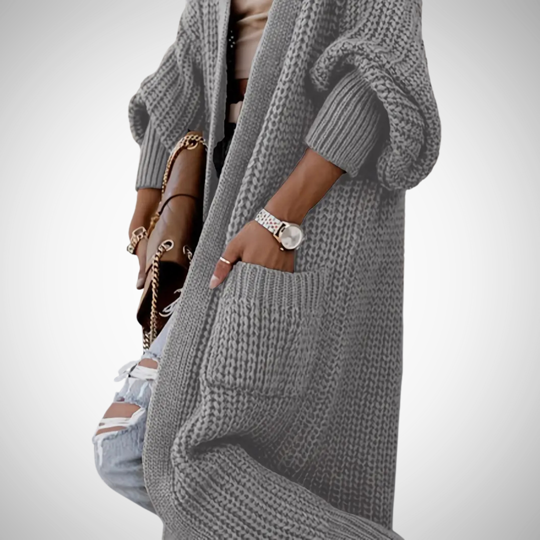 Dames Lang Gebreid Cardigan Vest met Open Voorzijde en Zakken