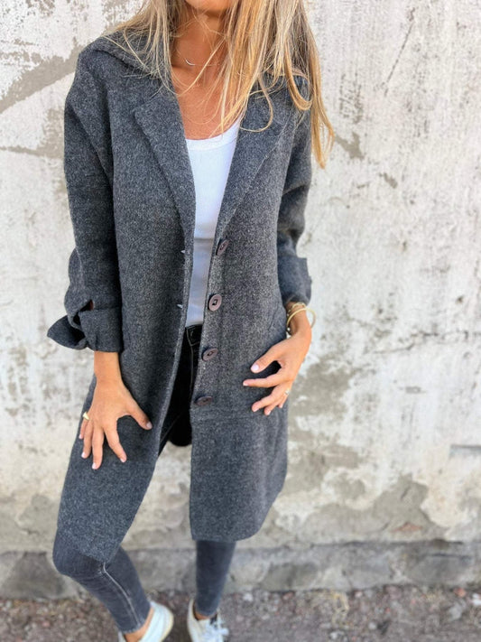 Dames Lange Gebreide Cardigan met Reverskraag Vestjas Zwart