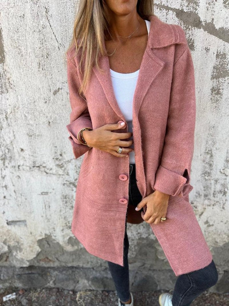 Dames Lange Gebreide Cardigan met Reverskraag Vestjas