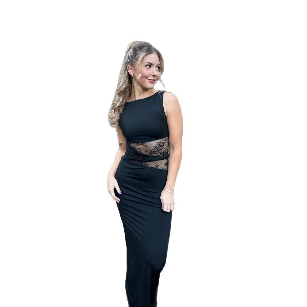 Dames Mouwloze Lange Jurk met Fishtail Onderkant voor Avondgelegenheden