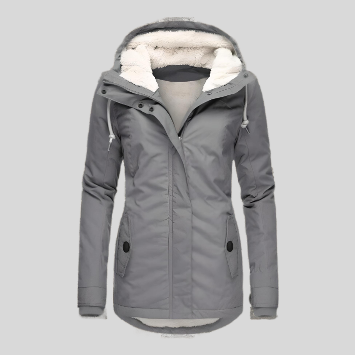 Dames Lange Waterdichte Winterjas met Capuchon Grijs