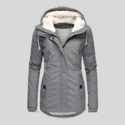 Dames Lange Waterdichte Winterjas met Capuchon Grijs