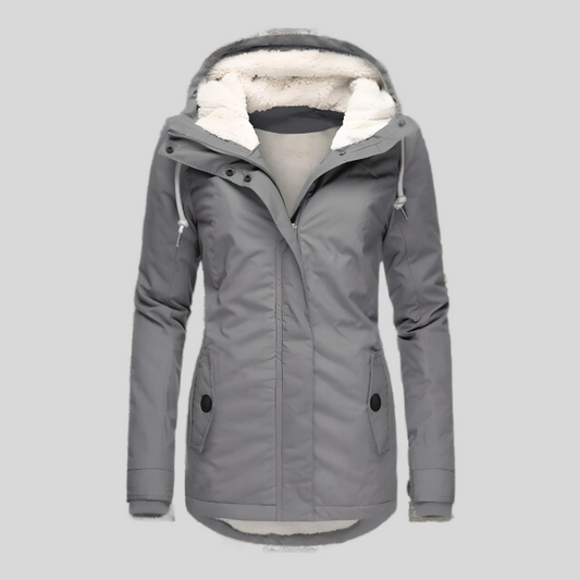 Dames Lange Waterdichte Winterjas met Capuchon Grijs