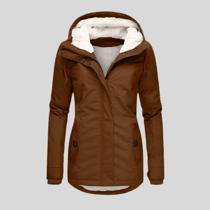 Dames Lange Waterdichte Winterjas met Capuchon Bruin