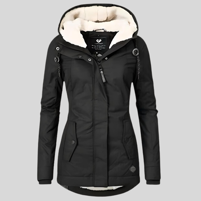 Dames Lange Waterdichte Winterjas met Capuchon Zwart
