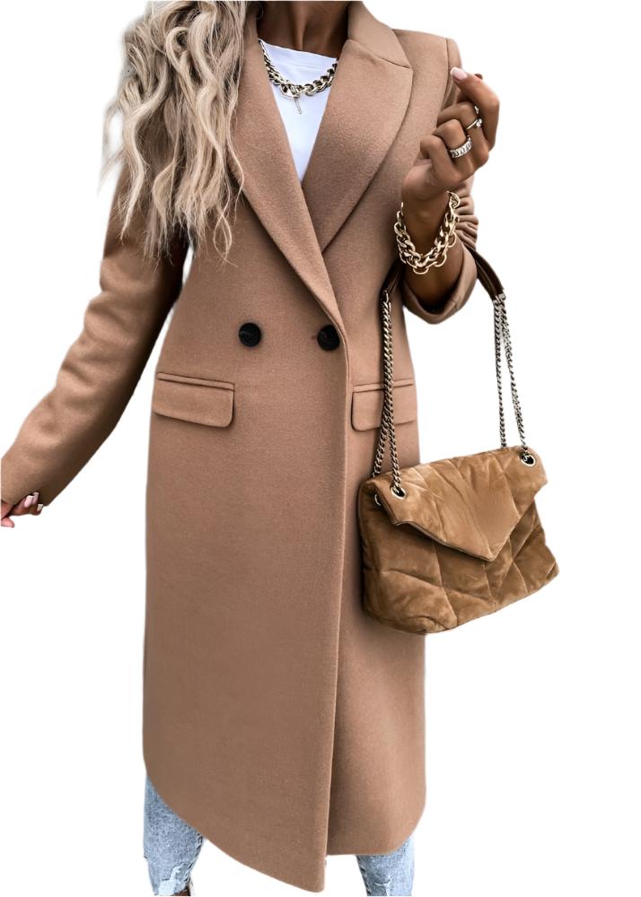 Dames Trenchcoat Winterjas Lang met Getailleerde Pasvorm Khaki
