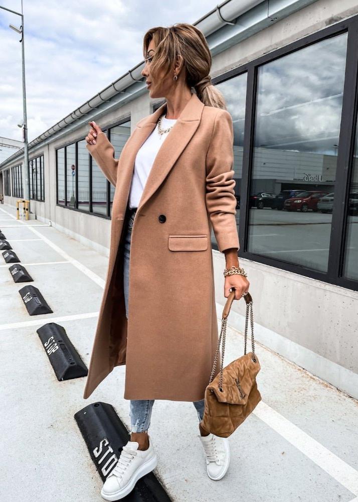 Dames Trenchcoat Winterjas Lang met Getailleerde Pasvorm