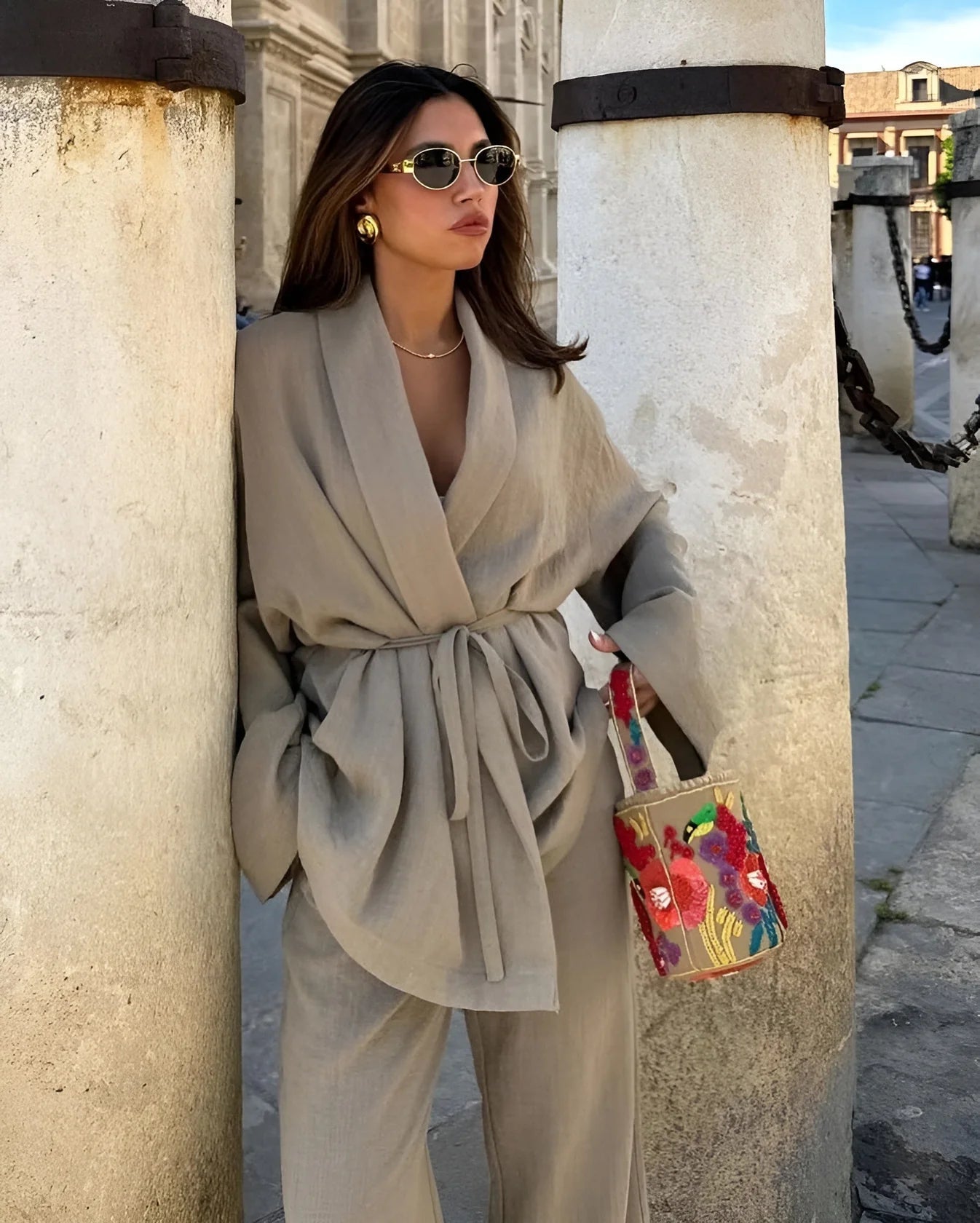 Dames Kimono Set Khaki Khaki