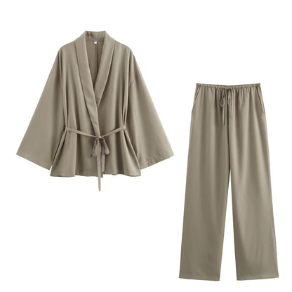 Dames Kimono Set Khaki