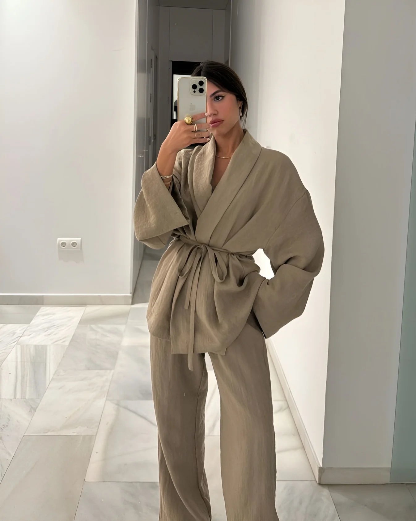 Dames Kimono Set Khaki