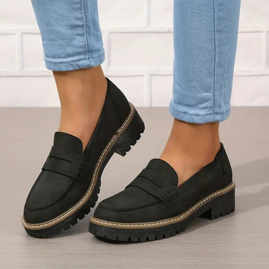 Dames Penny Loafers met Dikke Zool Zwart