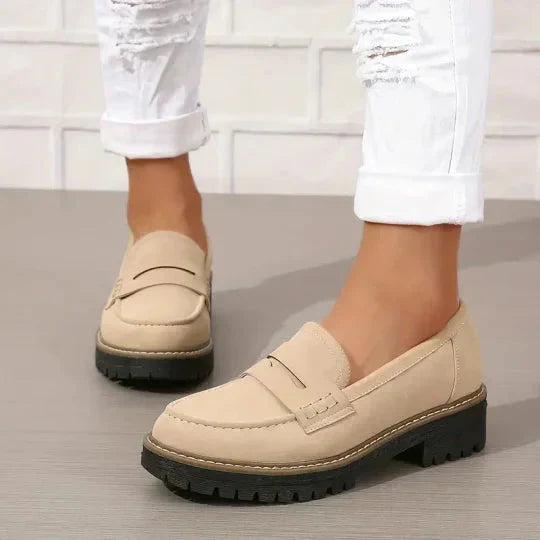 Dames Penny Loafers met Dikke Zool Beige