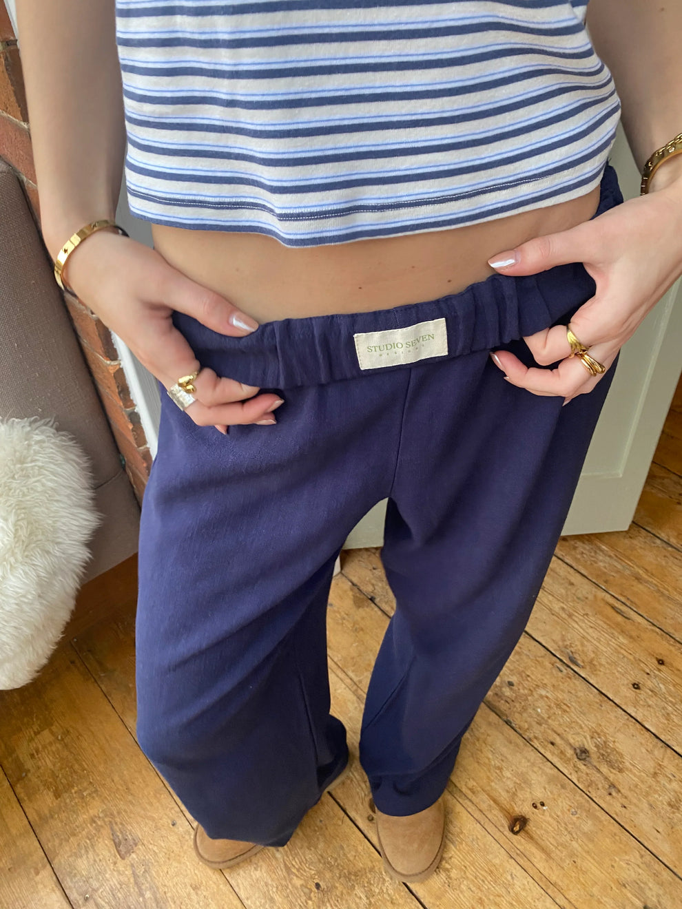 Dames Lounge Broek met Comfort Fit van Katoen Donkerblauw
