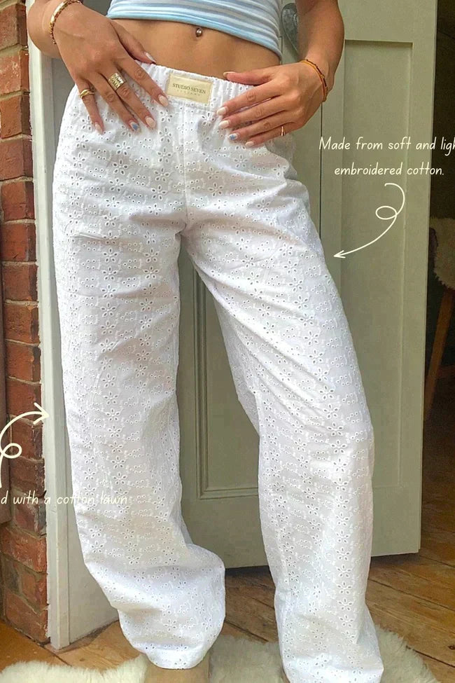 Dames Lounge Broek met Comfort Fit van Katoen Wit